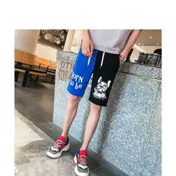 传奇保罗运动短裤男黑红撞色休闲裤子男韩版潮流小狗图案运动裤