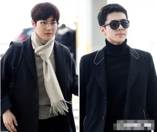 exo世勋黑衣现身似超模suho戴眼镜围巾暖男范