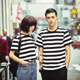 小清新黑白条纹圆领宽松海魂衫短袖tee香蕉堆糖,美好生活研究所