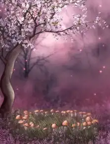 森林的樱花树和蘑菇