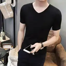 夏季男士纯色短袖t恤体恤白色黑色修身紧身打底衫男装潮半袖衣服