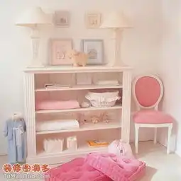 粉色的婴儿看护房儿童房实景图储物柜婴儿房