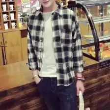 新款秋季港风男士纯色修身衬衣日系原宿水洗牛仔长袖衬衫