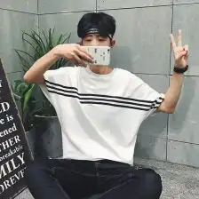黑白条纹t恤男长袖宽松韩版