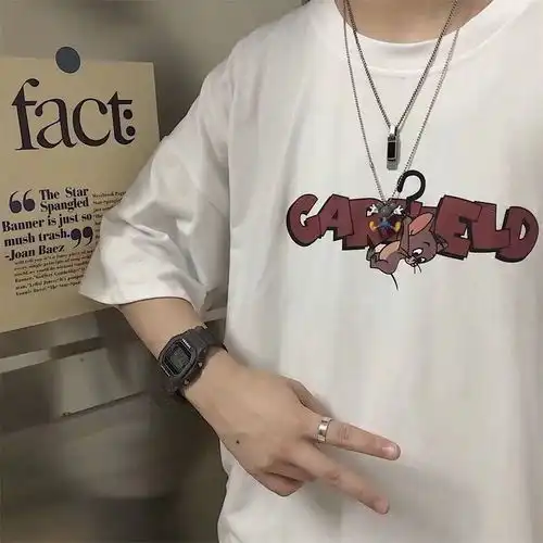 夏季五分袖衣服男学生短袖t恤男宽松韩版原宿风衣服半袖男生上衣