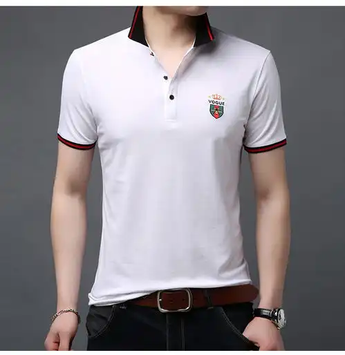 刺绣短袖t恤男潮流冰丝光棉宽松夏天半袖体恤休闲打底polo衫wt