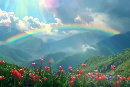 郁金香种植鲜花彩虹自然风景创意海报广告素材