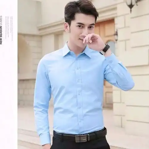 春秋季男士长袖白衬衫韩版修身黑纯色大码薄款衬衣男商务职业工装