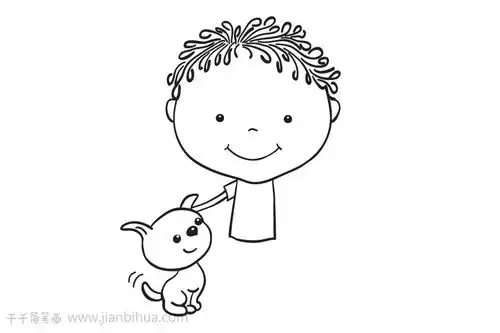小男孩和小狗简笔画