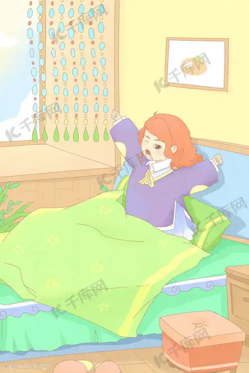 早安迷糊懒腰可爱少女动漫手绘风格插画图片千库网