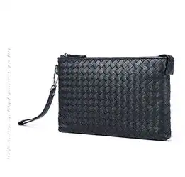 小童马2018新款真皮男包潮流商务男士手拿包格纹编制头层羊皮男式休闲包