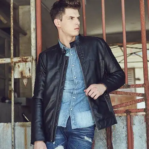 男士这个春天穿上皮夹克,尽显男士时尚型男魅力,造型帅气逼人