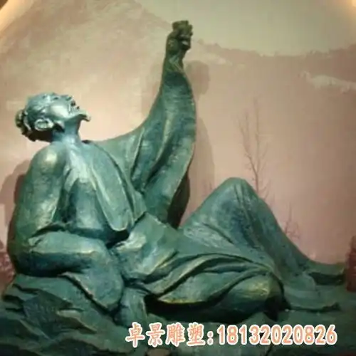 少年李白和老妇人铜雕宜春铜李白雕塑订制