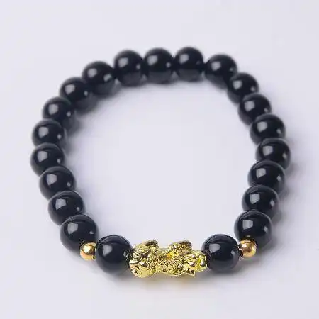 越南沙金手链黑曜石貔貅手链男士女款情侣简约手串招财佛珠礼物