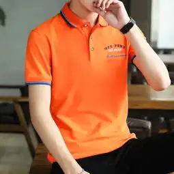 夏季翻领衣服男短袖t恤潮流丅港风plol有衬衫带领体桖修身p
