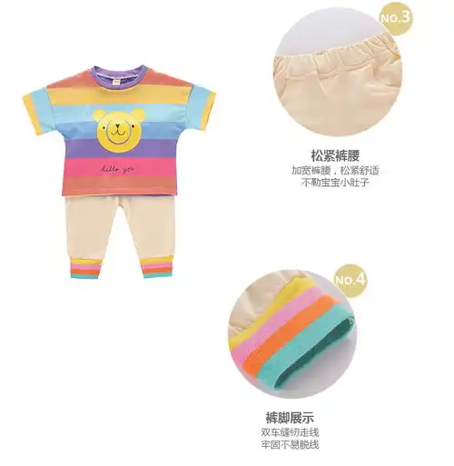 2019新款可爱童套装男女童夏装中小童儿童彩虹熊头两件套pwy