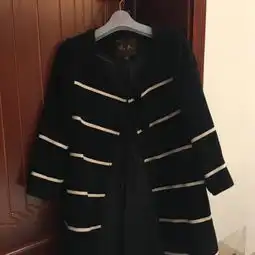 黑白条纹九分袖呢大衣