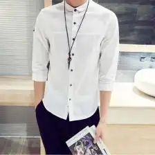 修身棉麻白衬衫