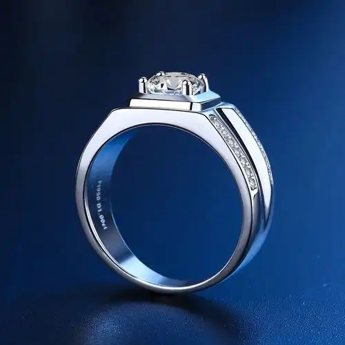 正品pt950铂金男士戒指欧美新款白金霸气莫桑钻戒送男友礼物首选