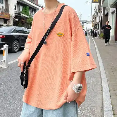 华夫格短袖t恤男士夏季ins港风潮牌男t164p28