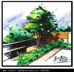 山间房屋树木风景画图片免费下载红动网