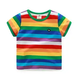 贝壳元素夏装男童童装儿童条纹打底衫短袖t恤彩虹条120cm蜜芽,中国领先的进口母婴限时特卖商城