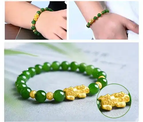 碧玉色手链冰种绿帝王绿玉髓手串沙金貔貅转运招财男女佛珠情侣款