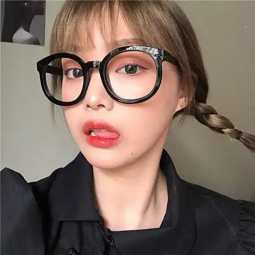韩国黑框黑色粗框眼镜女个性复古文艺圆形平光近视镜男潮大脸镜框