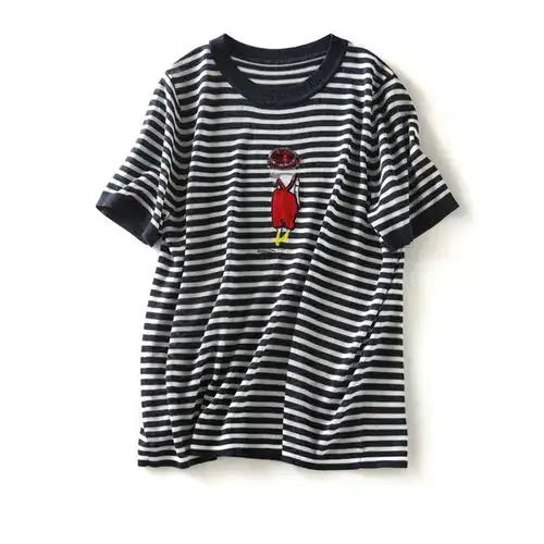 喜妮思针织衫黑白条纹t恤女上衣小众