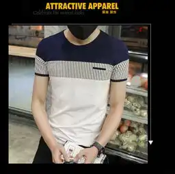 壹恺y.kay男士圆领短袖t恤男装韩版修身条纹小清新文艺青少年百搭潮tee8057