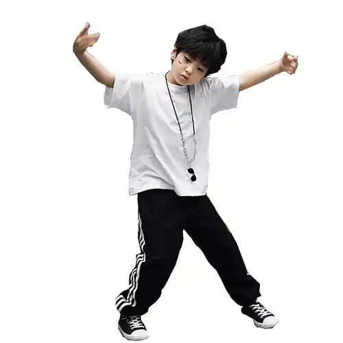 6.1儿童街舞男童短袖t恤练功服三条杠束脚长裤子少儿嘻哈演出服装