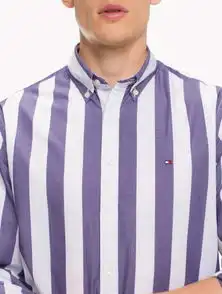 蓝白条纹男式长袖衬衫