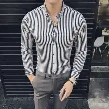 黑白条纹板鞋男韩版
