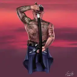 这个图片谁熟悉,里面的内容是什么,耶稣纹身,左手伸到后颈拔刀,后腰还有2把刀