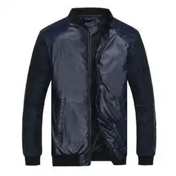 新款男式立领夹克男士休闲pu皮夹克潮男拼接男士薄款外套批发