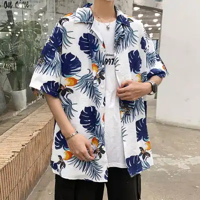 港风爆款短袖衬衫男复古西装领花衬衣中性风dxxcs303p35
