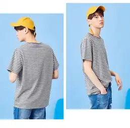 美特斯邦威海魂衫男原宿风休闲条纹纯棉宽松短袖t恤男
