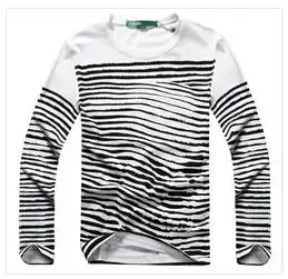 爱登堡男装修身男士黑条纹长袖t恤15cemdaa015
