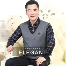 冬季爸爸装中老年男士加绒加厚毛衣4050岁中年假两件保暖针