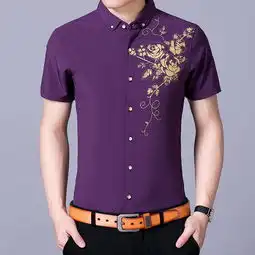 2018夏季新款简约时尚花色气质男装短袖衬衫