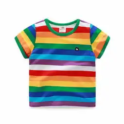 贝壳元素夏装男童童装儿童条纹打底衫短袖t恤彩虹条120cm蜜芽,中国领先的进口母婴限时特卖商城