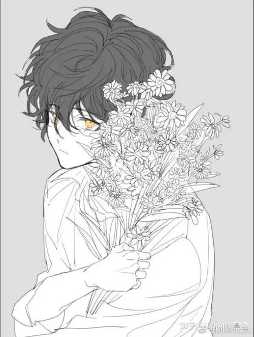 有没有男孩子手里抱着满天星花束的动漫图片,可以做头像的