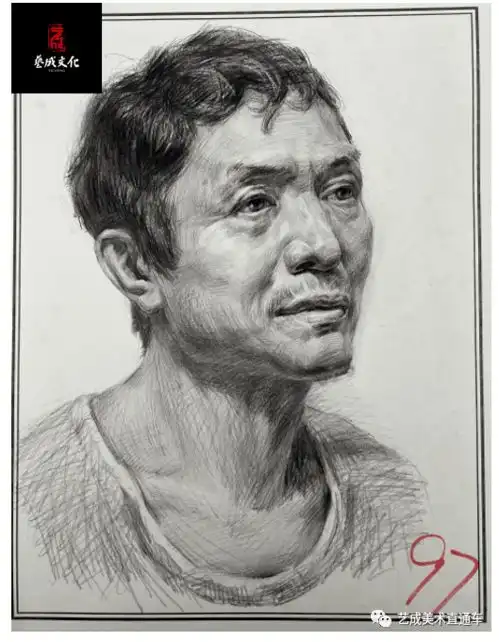 研究了河北艺成三模高分卷才知道,97分的素描头像原来都做到了这些