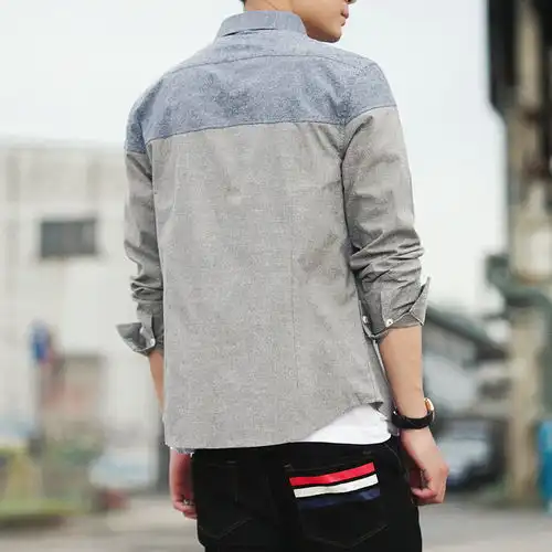 汤河之家港风男装男式衬衫2019春秋新款休闲寸衫纯色长袖衬衫加大码潮b