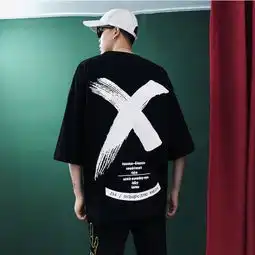 夏季原宿风宽松短袖t恤男大码潮牌圆领体恤上衣潮c55p35