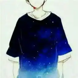求一个二次元头像男的半身穿着短袖t恤t恤上面的图案是星空求绿色的