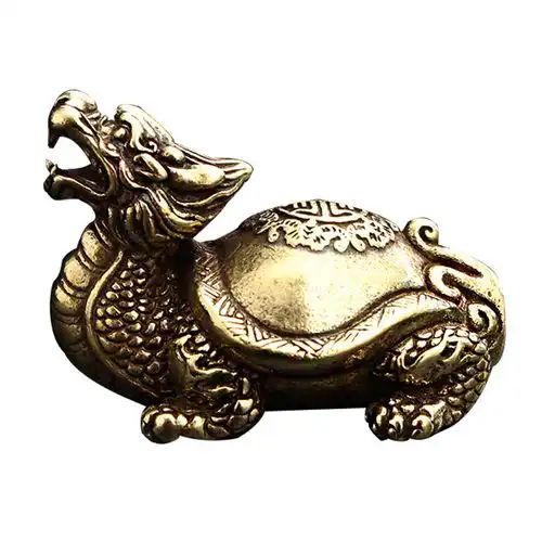 圣匠精工纯黄铜龙龟招财摆件饰品玄武镇纸手把件镇宅辟邪防小人