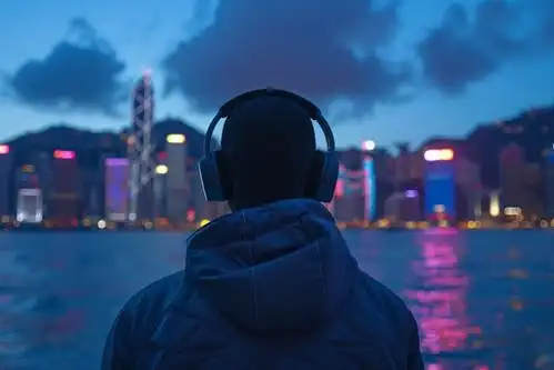 戴耳机的有趣年轻人背影海报下载至来源处