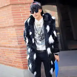 男皮草外套貂皮大衣帽黑白男潮款毛毛皮衣长款风衣休闲仿真毛皮草