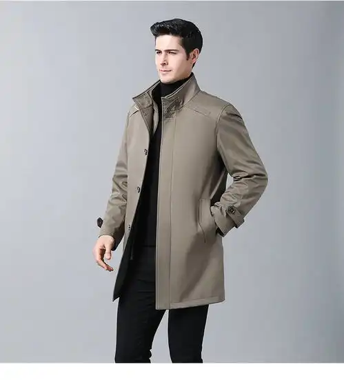 汤河之家秋冬季男士风衣可脱卸羊毛内胆外套中长款立领商务休闲两件套夹克c